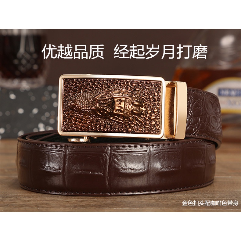 Ikat pinggang pria model kulit kepala buaya rel sabuk gesper men belt automatic buckle import