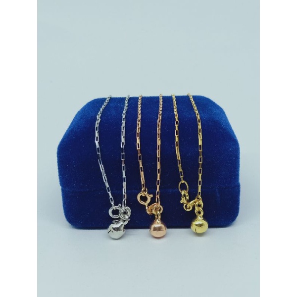 gelang kaki rantai paperclip+1bel/perak asli silver 925 lapis emas/fashion wanita terbaru