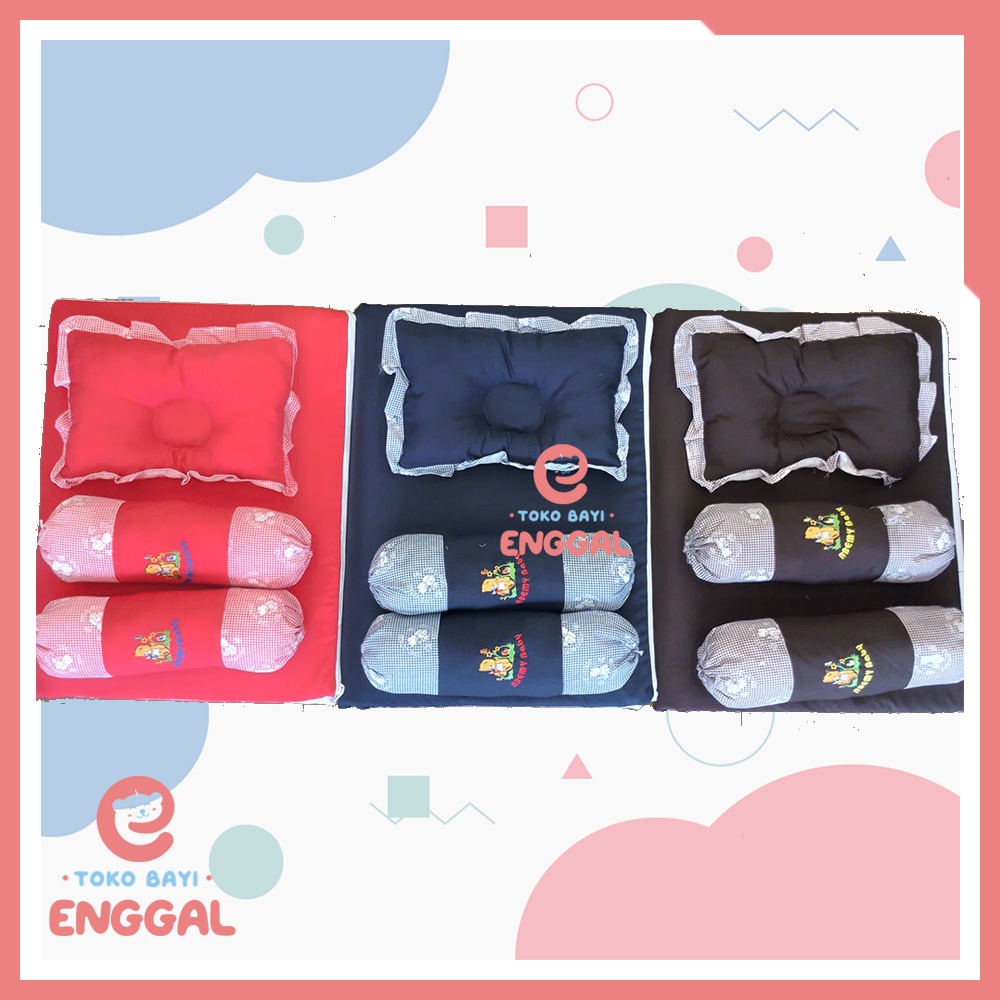 Abemy Kasur Matrass Lipat Bayi dengan Bantal Guling Set Polos Motif