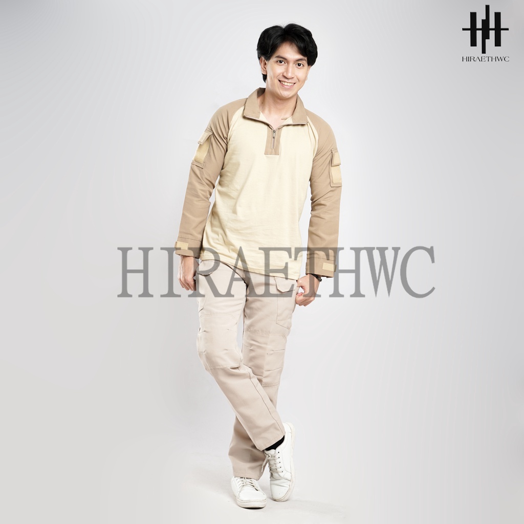 Baju Tactical Pria Lengan Panjang Polos Saku Velcro Kaos BDU Baju Model Pria Keren Terlaris