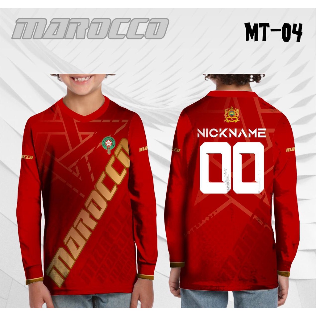 jersey piala dunia qatar 2022 anak maroko morocco free custom baju bola panjang