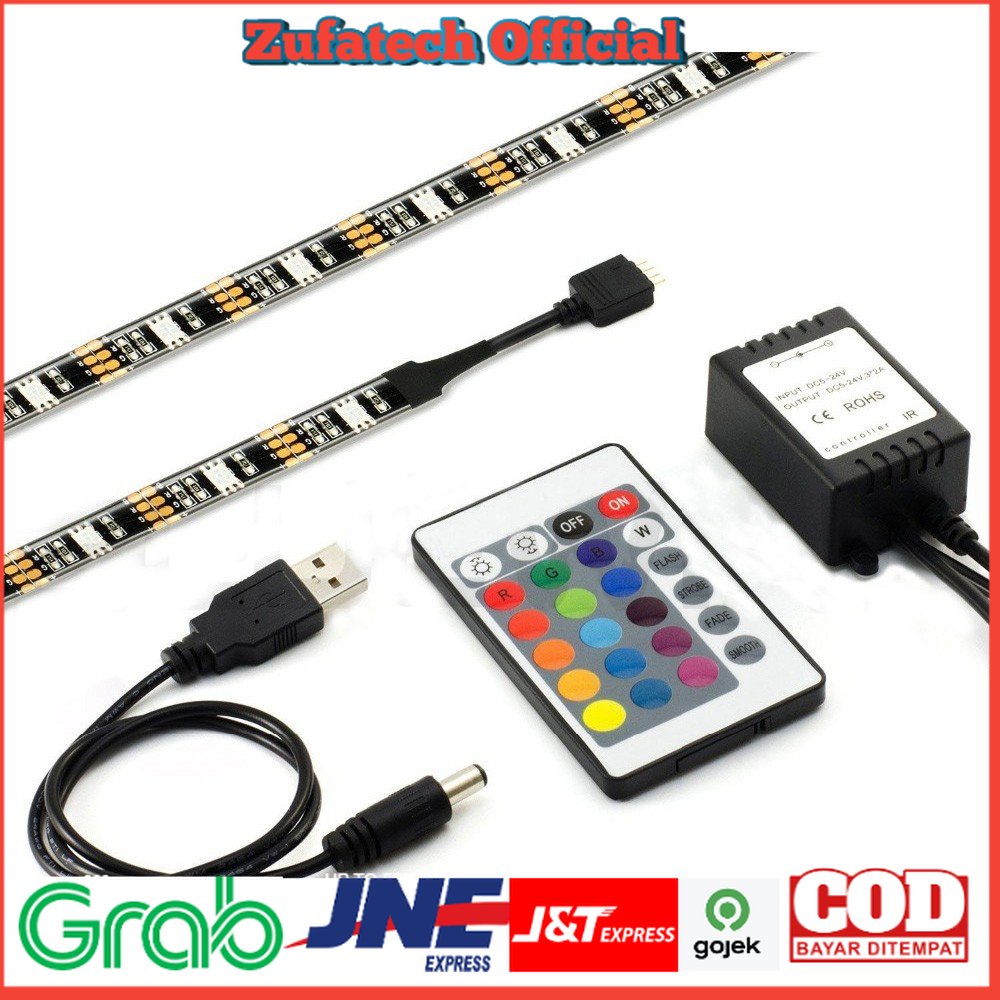 Genssi LED Strip RGB 5050 50cm 2 PCS dengan 5V USB Controller &amp; Remote Control - Black