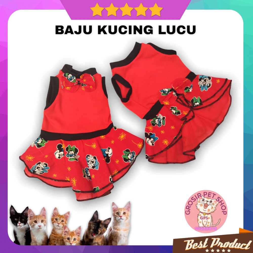 Baju kucing lucu polos rok motif all size ecer grosir pakaian dan aksesoris hewan