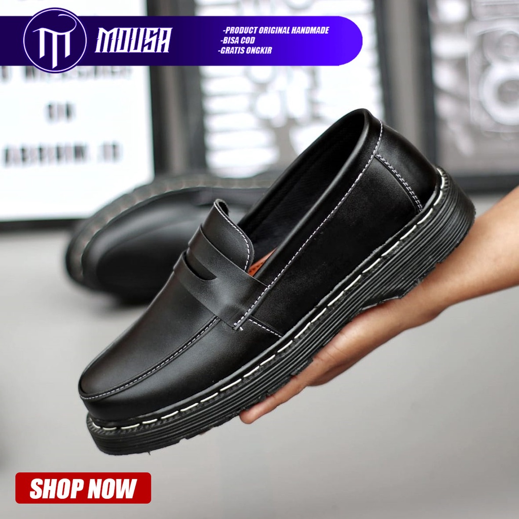 Sepatu Loafers Docmart Formal Pantofel Kerja Pria Hitam Mousa Dimi