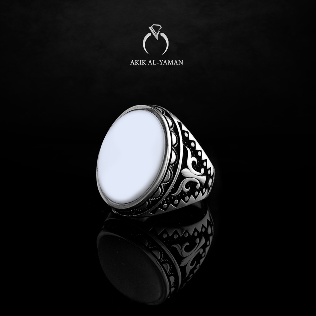 Cincin Batu akik Yaman Abyad dengan Ring Perak Original MADE IN YEMEN