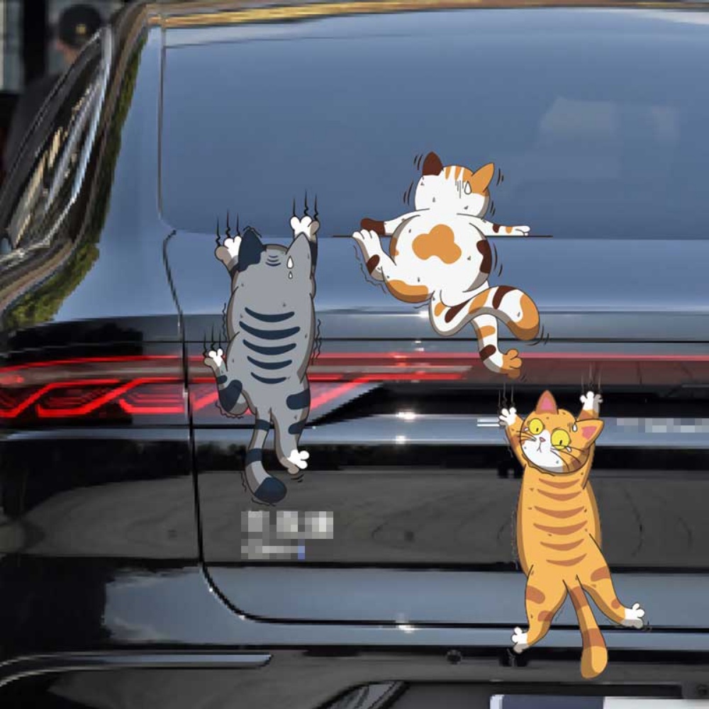 3pcs/set Mobil Universal Seluruh Tubuh Kepribadian Menyenangkan Lucu Kucing Peliharaan Stiker Mobil Goresan Kucing Putih Stiker Mobil Dekorasi Rumah Pesta Hadiah