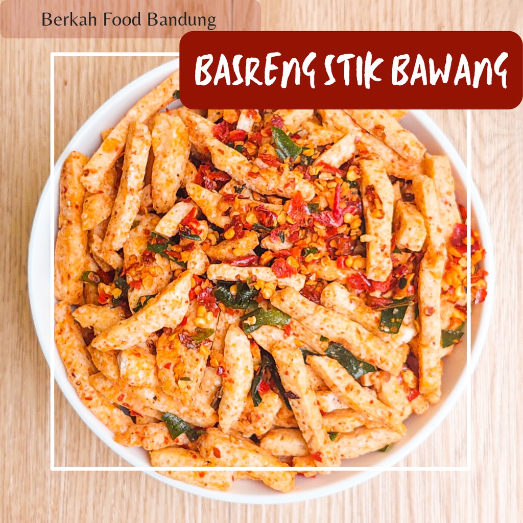 

Keripik Basreng Stik Rasa Bawang Daun Jeruk Bentuk Stik Panjang