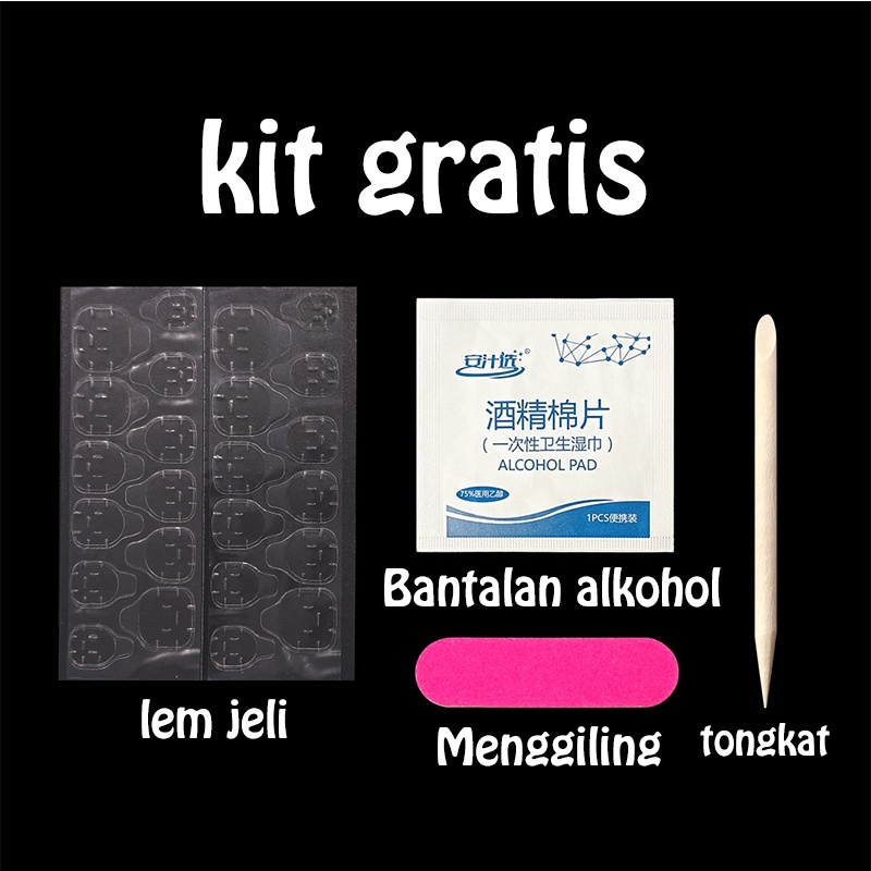 MAANGE Paket Manicure Set 3D Kuku Palsu Nail Art/Marble Strawberry Potongan Kuku Palsu R Tips Kuku Berlian Pendek 24 PCS