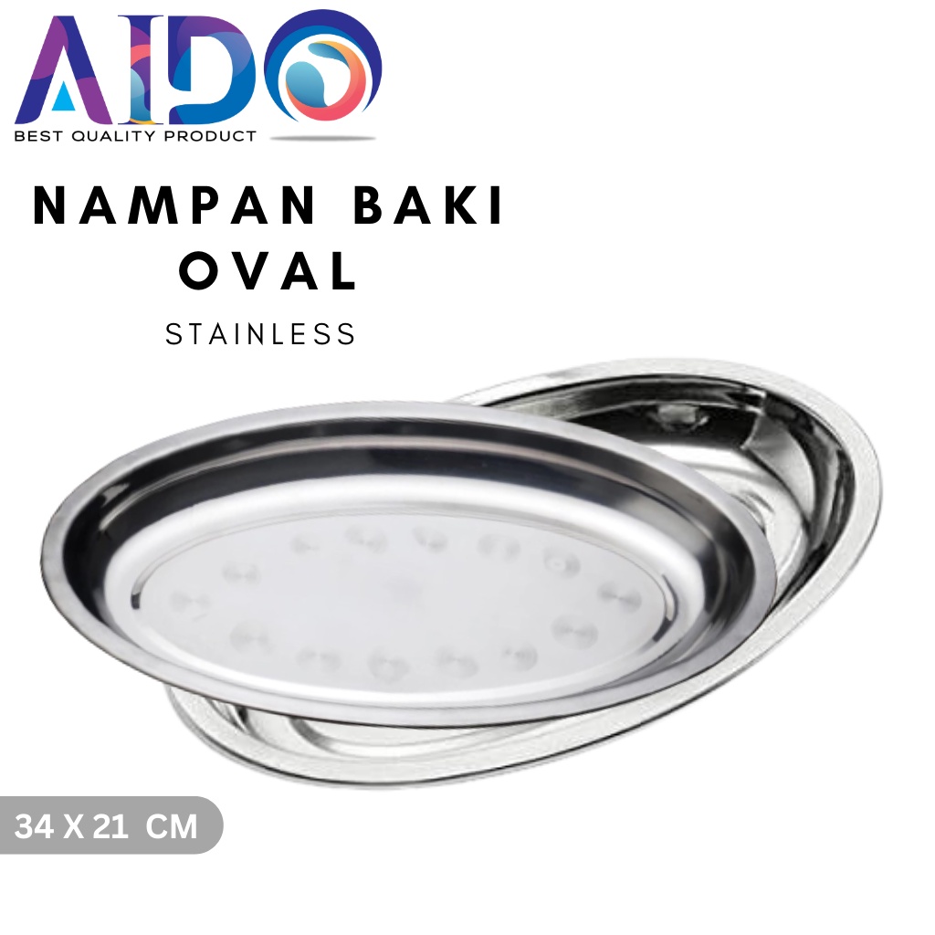 Nampan Oval Serbaguna/ Baki Oval Stainless Steel 34cm WADAH MAKANAN TATAKAN GELAS  - 3120