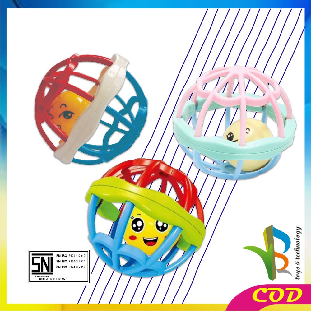 RB-M10 Mainan Bayi Bola Kerincingan Bahan Karet Lembut Teether Rattle Bayi | Baby Toys