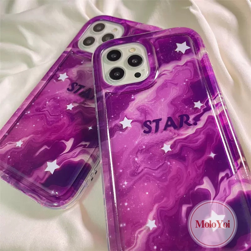 IPHONE Casing Airbag Bintang Langit Berbintang Gradasi Marmer Fashion Kompatibel Untuk Iphone11 7Plus 8Plus 14 13 12 Pro MAX 6 6S 7 8 Plus XR X XS MAX Shockproof Soft TPU Penutup Belakang Anti Jatuh