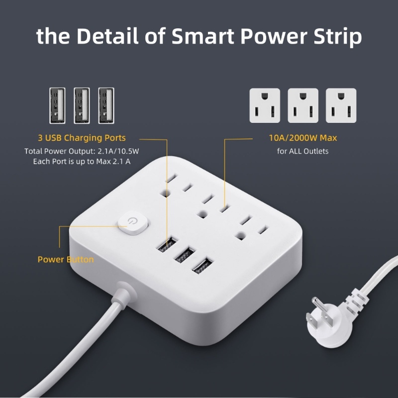 Zzz Surge Protector Power Strip Dengan 3outlet AC &amp; 3port USB 900joule Untuk Rumah
