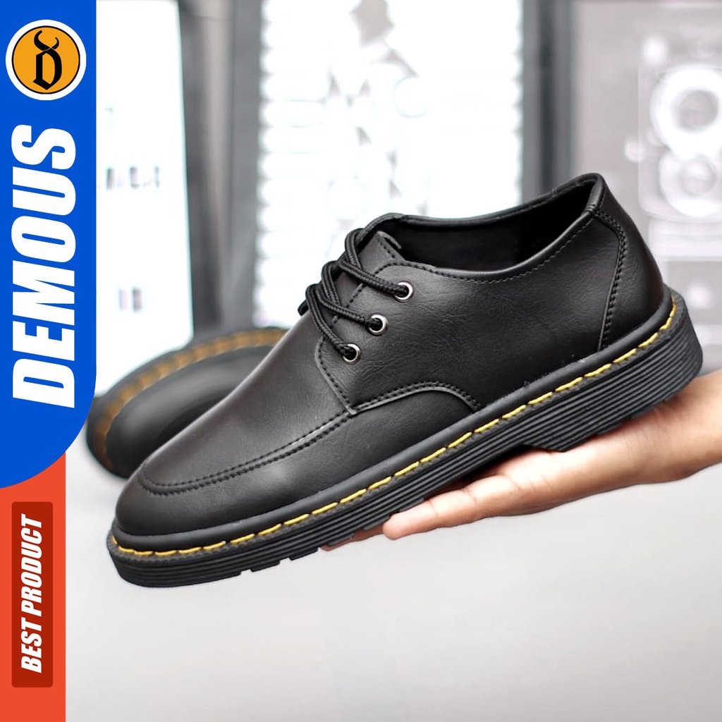 DEMOUS Autumn - Sepatu Loafers Docmart Formal Pantofel Kerja Hitam Pria