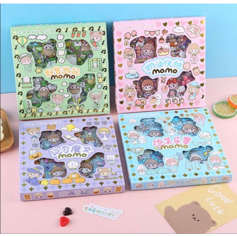 

isi 100 lembar sticker waterproof stiker viral korea lucu sticker dekorasi hand book tempelan momo