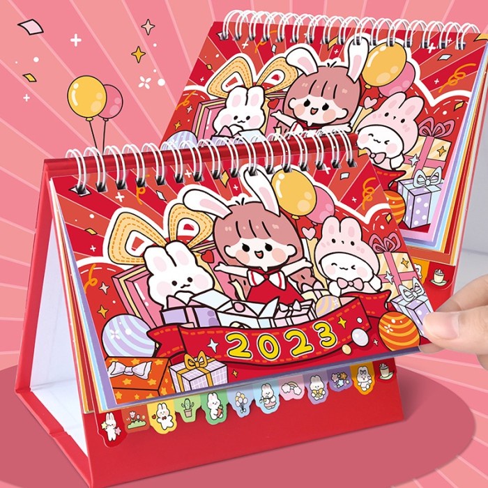 

✨NEW✨ - Kalender Meja 2023 Cute Cartoon Desk Calendar Planner Kalender 2023 - Merah