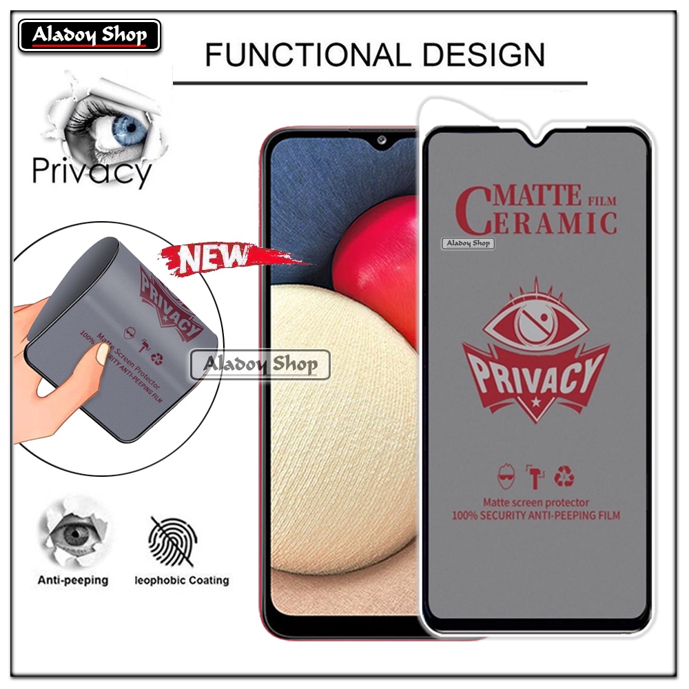 Tempered Glass Anti SPY Samsung A02S/M02S Anti Gores Privacy + Tempered Glass kamera dan Skin Carbon