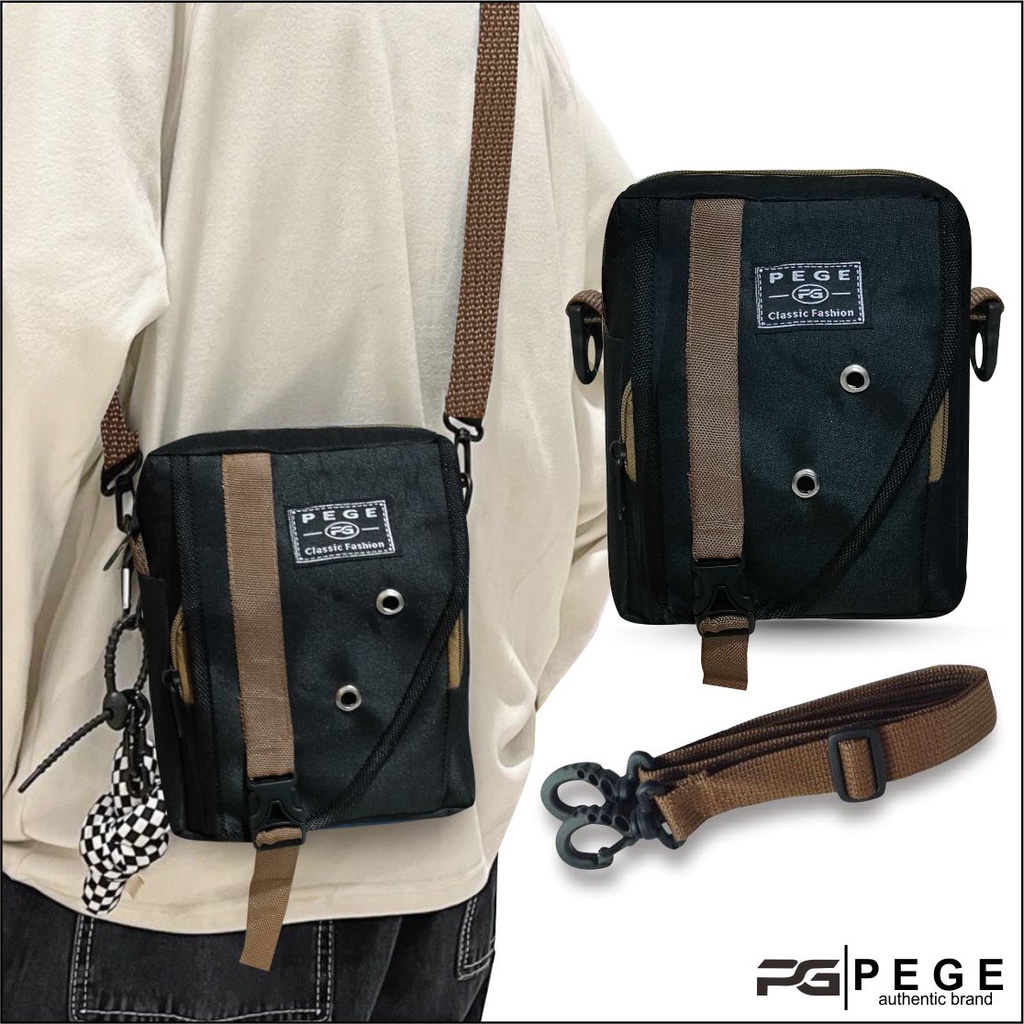 as Selempang Pria 2in1 PEGE NATAKA Model Slingbag Kombinasi Coklat - PG 8947