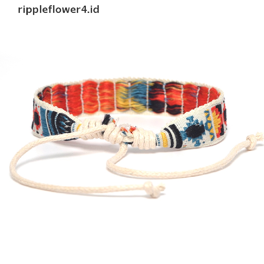 {rippleflower4.id} Gelang Persahabatan Tali Tenun Gaya Bohemia Katun Handmade Charm Etnik Permata~