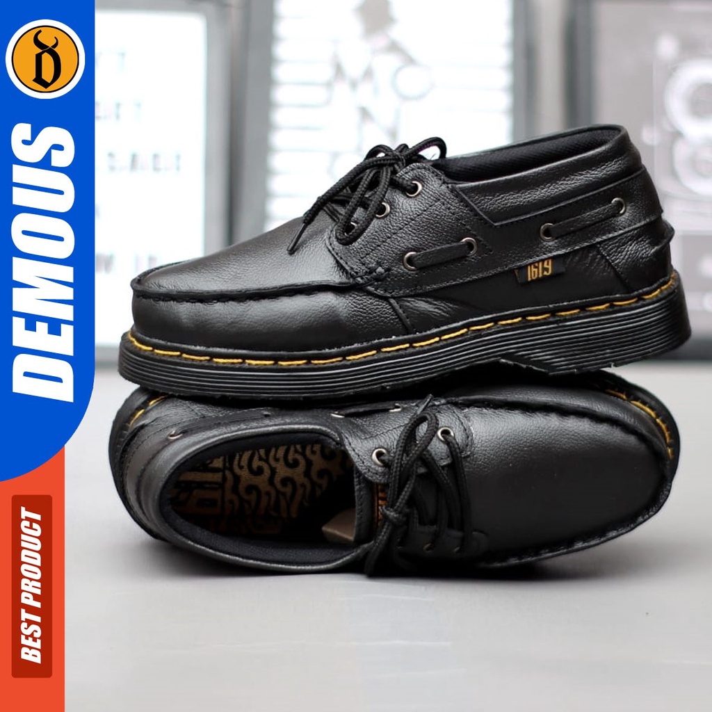 DEMOUS Gond - Sepatu Docmart Formal Pantofel Low Boots Kulit Asli Kerja Hitam Pria