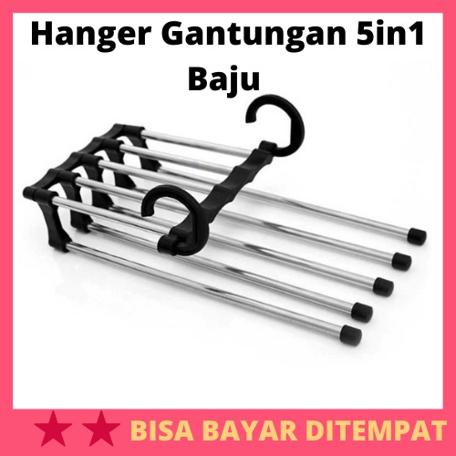 Hanger Gantungan 5in1 Baju Celana Wardrobe Closet 1PCS / Hanger Gantungan Stand Jemuran Baju Anak Ba