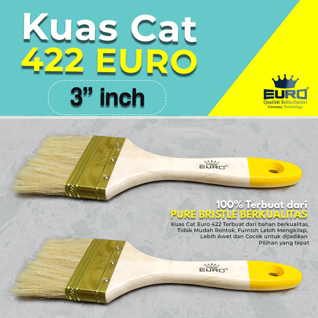 Kuas cat ukuran 3 inch tembok Kuas tangan dinding EURO 422 gagang kayu