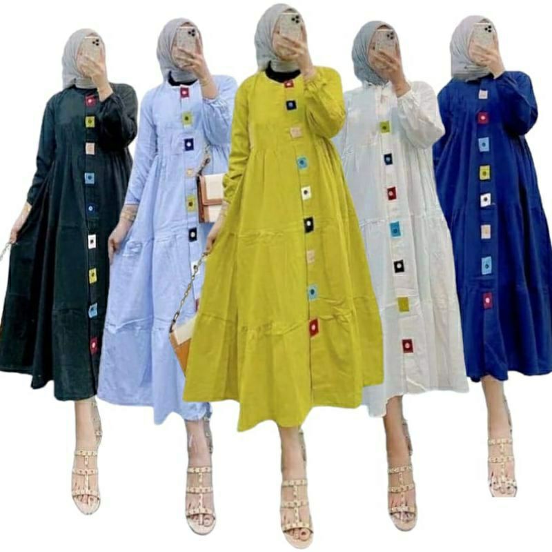 Glesa Midi Dress Wanita Kekinian Polos Lengan Panjang Busui Terbaru Bahan Rayon Premium