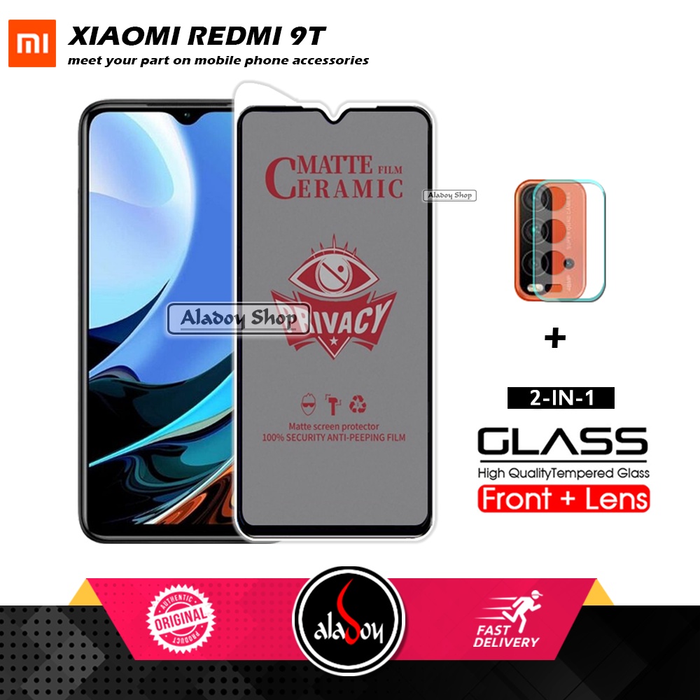 PAKET 2IN1 Anti Gores Privacy Xiaomi Redmi 9T + Tempered Glass Kamera