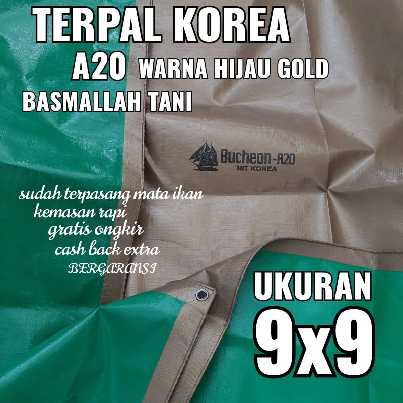 Terpal KOREA A20 Warna Hijau Gold ukuran 9x9 meter merk TRECK