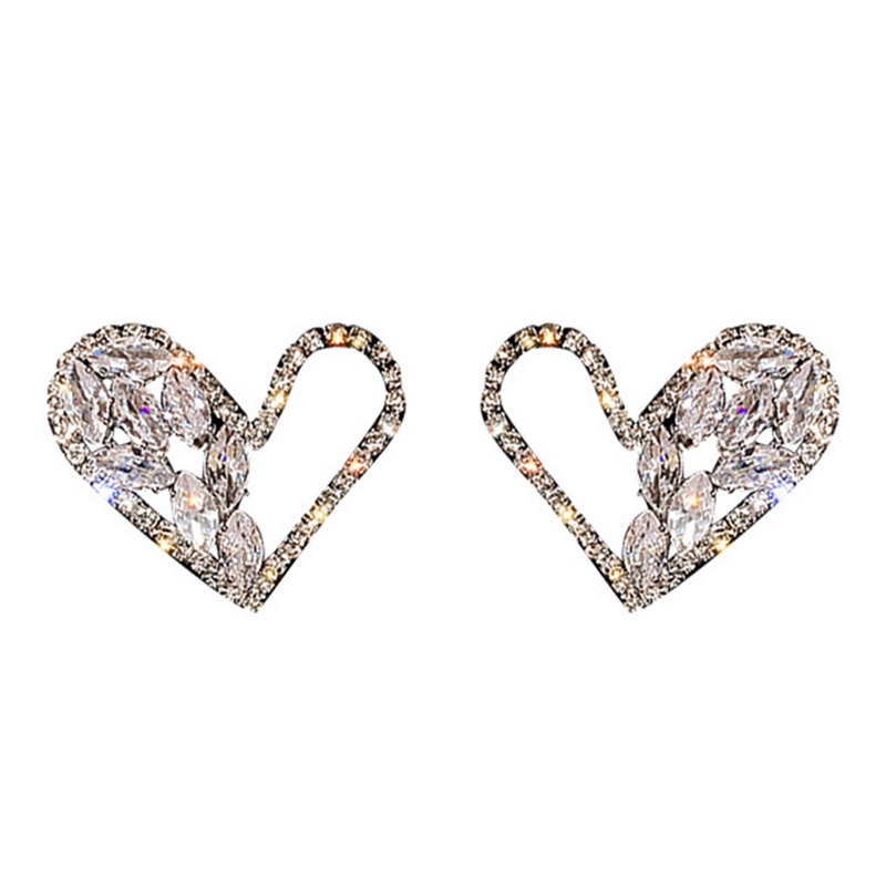 Fancyqube Fashion Hati Zirkon Berongga Stud Anting Untuk Wanita Desain Baru Cinta Hati Anting