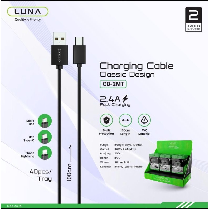 CB-2MT KABEL DATA LUNA MICRO TYPE C LIGHTNING FAST CHARGING