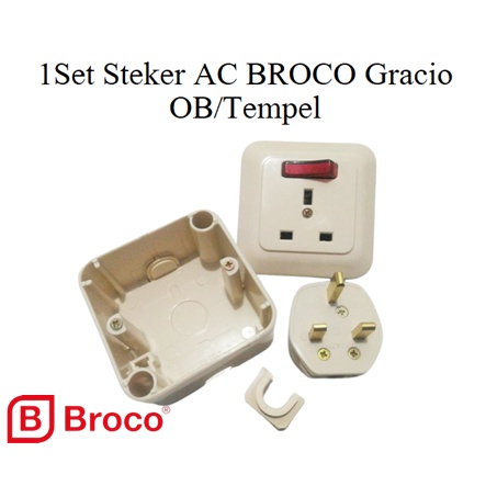 1 SET STEKER AC STOP KONTAK BROCO GRACIO COLOKAN AC TEMPEL Dinding