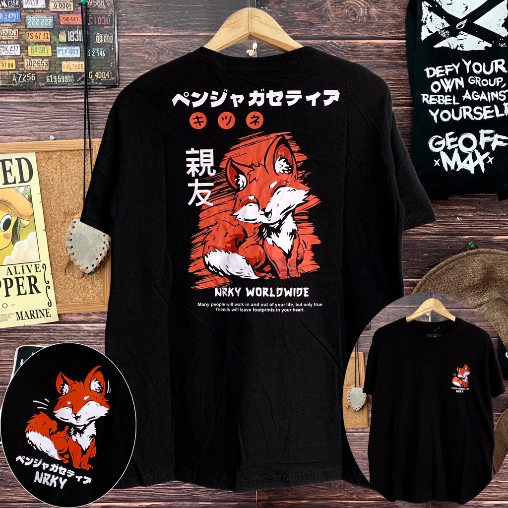 kaos distro pria NRKY KITSUNE ready size M L XL atasan pria baju kaos cowok