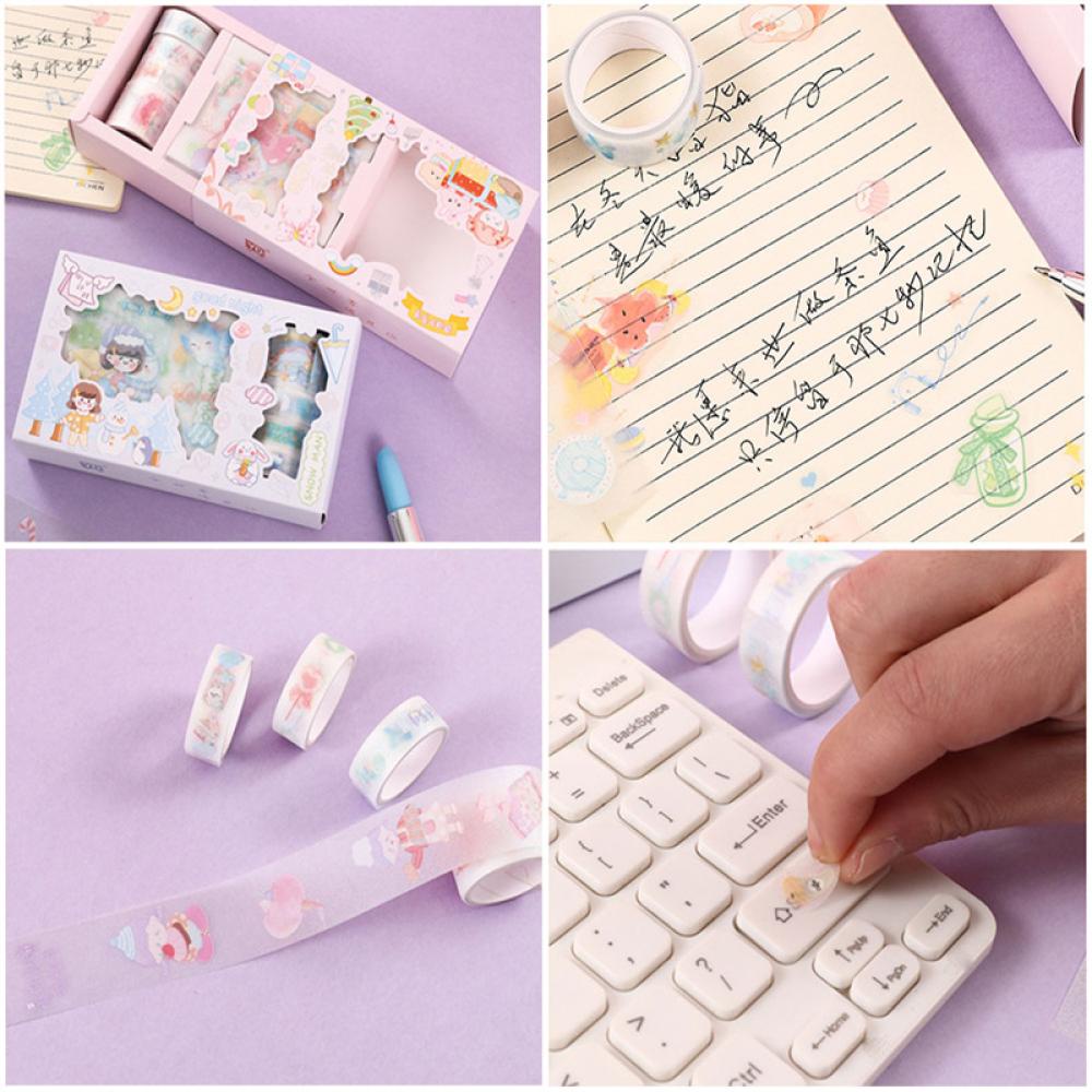 Timekey 4Rolls 12Pcs Lucu Kartun Washi Tape Scrapbooking Kreatif Kawaii Masking Jurnal Tape DIY Scrapbooking Diary Tape Stiker J1N9