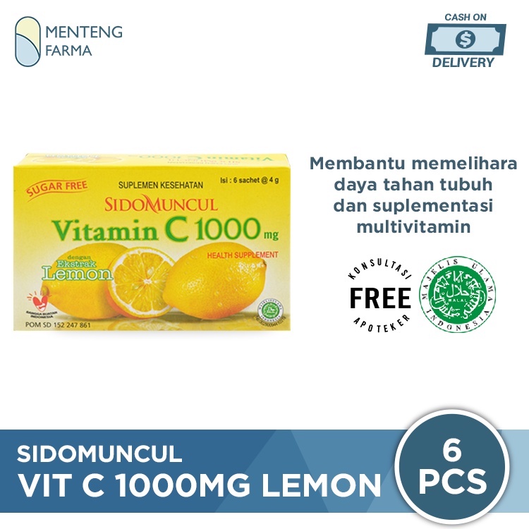 Sido Muncul Vitamin C 1000mg Lemon 6 Sachet - Minuman Serbuk Vit C Jaga Daya Tahan Tubuh