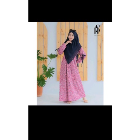 (Ready) Gamis Syakila Motif set khimar 2 layer (syari)