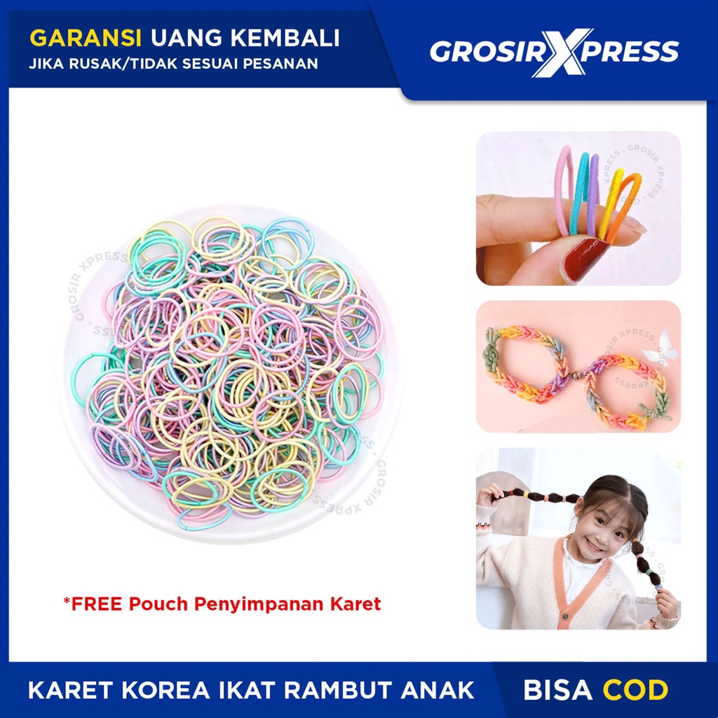 Ikat Rambut Anak Isi 100pcs Kunciran Rambut Korea Karet Kucir Warna Polos Aksesoris Rambut Elastis Iket Rambut Perempuan | GROSIRXPRESS