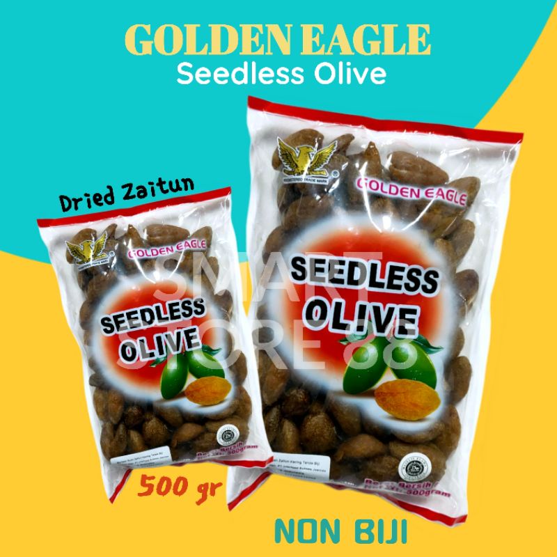 

GOLDEN EAGLE SEEDLES OLIVE 500GR MANISAN BUAH ZAITUN KERING TANPA BIJI