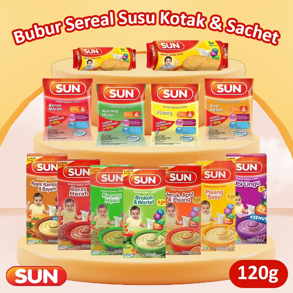 SUN Bubur Susu Sereal Kotak Dan Sachet 120 Gram / SUN Marie Biskuit Susu 150 & 80 gram