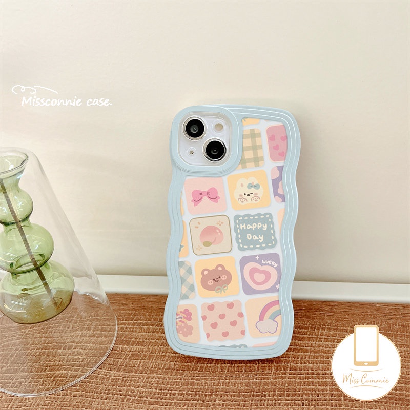 Case Untuk Samsung A04 A32 A04s A03s A14 A50 A04E A13 A12 A50s A22 A30s A23 A53 A52 A52s A33 A03 A02s A21s A20 A11 A51 A31 Wave Edge Kartun Kisi Ilustrasi Beruang Lucu Soft Case