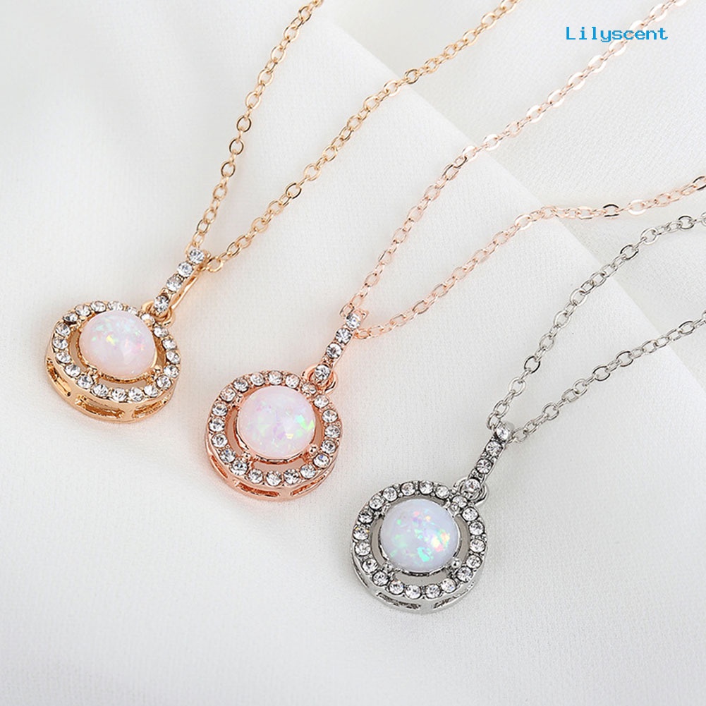 [LS] Shiny Women Round Opal Rhinestone Charm Rantai Kalung Hadiah Perhiasan Perjamuan