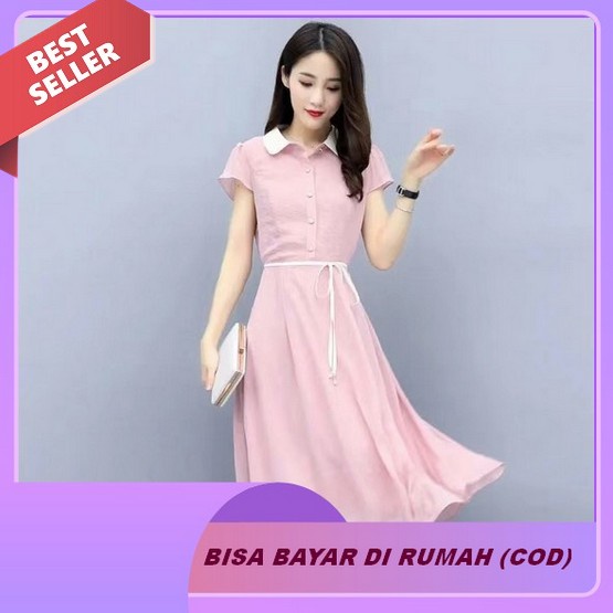 Baru Murah Dress Brisbelina Lengan Pendek Shabby Chic - Gaun Midi Bahan Sifon Import Motif Bunga Bun