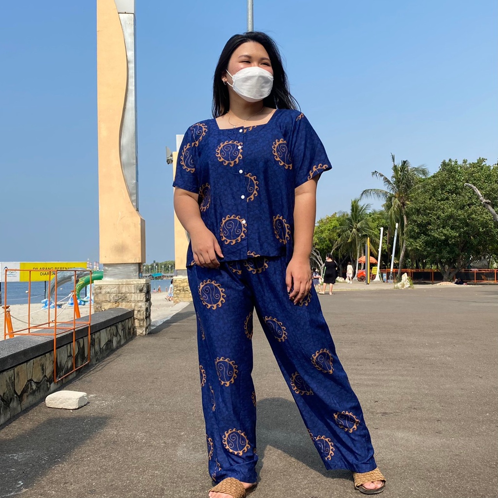 Guri setelan piyama rayon motif matahari