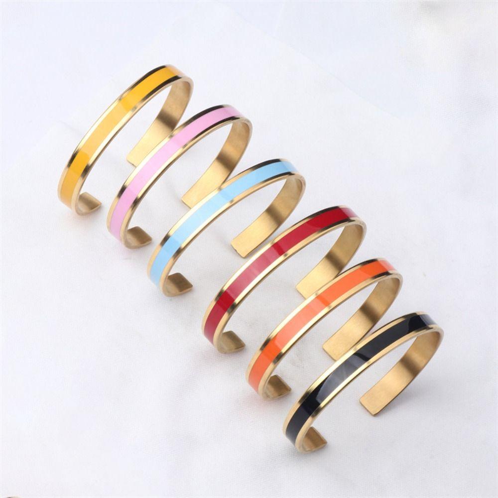 Needway  Manset Gelang Temperamen Kreatif Wanita Hadiah Perhiasan Aksesoris Stainless Steel Pasangan Gelang Enamel Warna-Warni Bangle