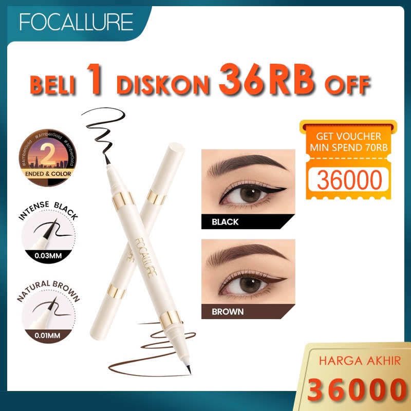 FOCALLURE 2-in-1 Waterproof Liquid Eyeliner Quick Dry Long-last Double Head Eyeliner Black &amp; Brown