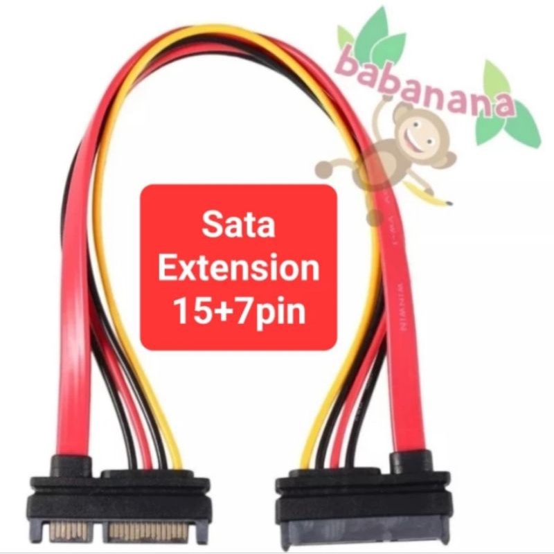 Sata Data Power extension cable combo hdd ssd male female 22 15+7 pin kabel perpanjangan