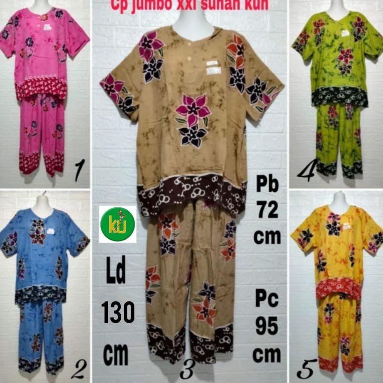 SETELAN CELANA PANJANG JUMBO BATIK KENCANA UNGU MOTIF SUNAN LABEL HITAM • RO.11De22ᵂ