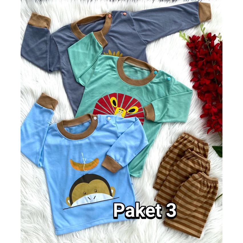 paketan hemat stela baju bayi celana pampers Laki laki perempuan lucu dan motif murah 1-2 TAHUN 3 PCS