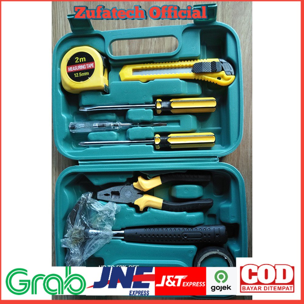 OnnFang Alat Set Perkakas Palu Tang Obeng Cutter Meteran 8 in 1.