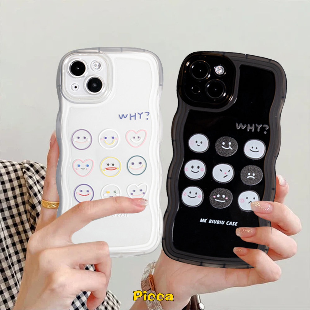 Couple Case Realme C33 C15 C21Y C30 C25 C25Y C35 C17 C12 C11 C25s C20 C20A Realme9 9Pro+59i 8i 8 7 8Pro C3 7i 5i 6i Kartun Ekspresi Lucu Cute Smiley Wavy Edge Soft TPU Case