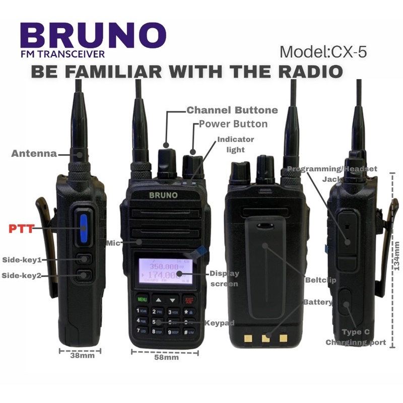 HT BRUNO CX5 DUALBAND VHF DAN UHF WALKIE TALKIE
